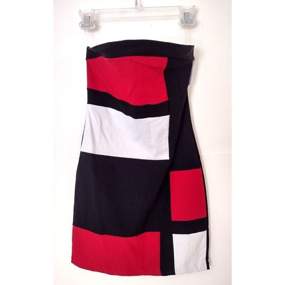 Ruby Rox Mini Dress Juniors Size 7 Stretch Bodycon Red Black White Strapless NWT - Picture 1 of 16